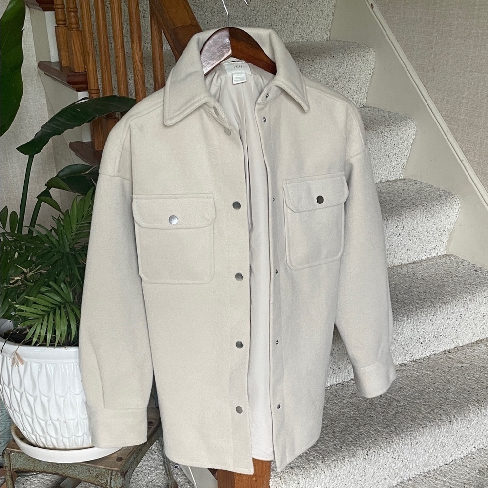 H&M Cream Lightweight Oversized Button Down Shacket